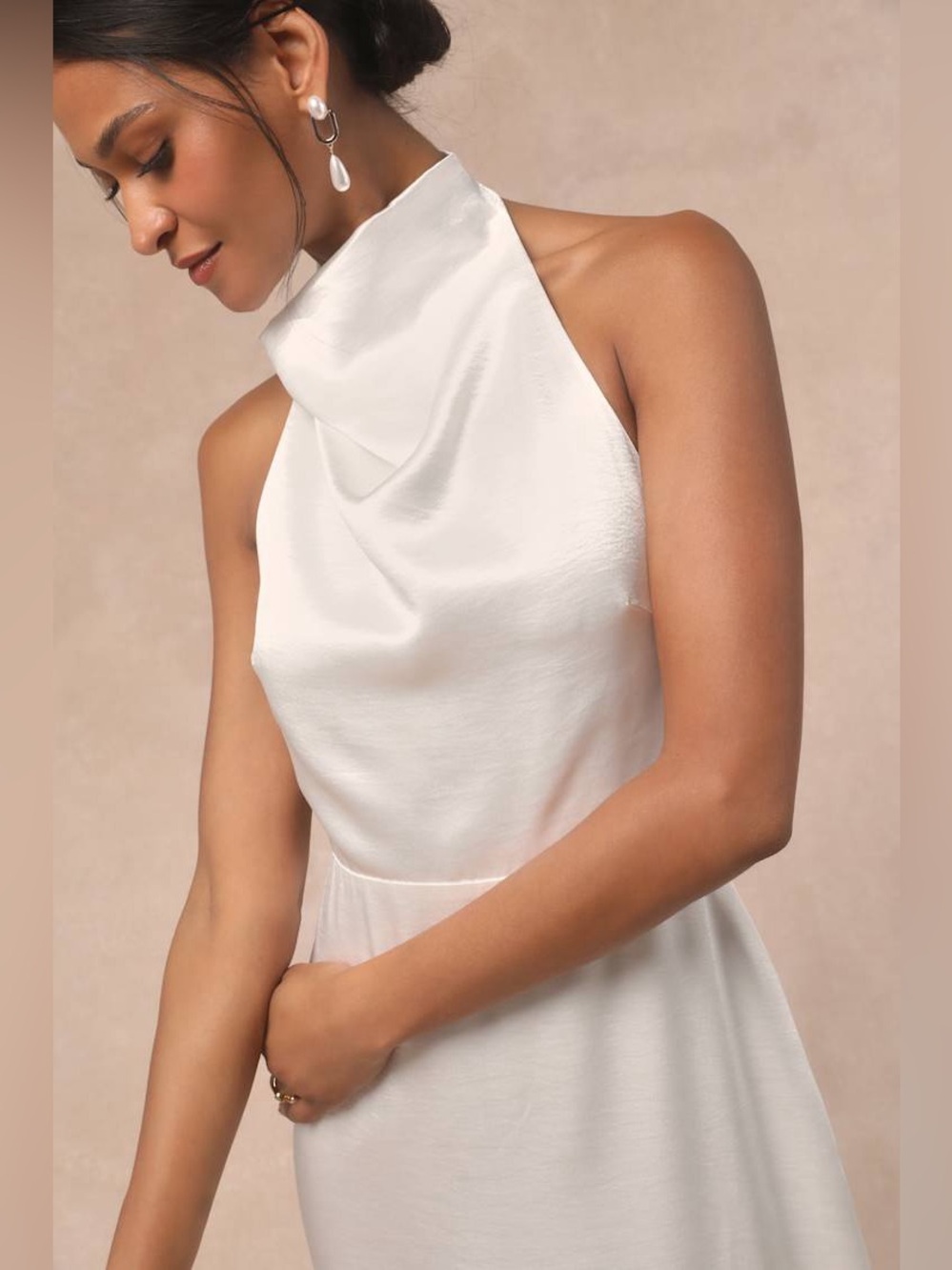 Lulu's Meliana White Satin Halter Backless Maxi Dress - Picture 2 of 5